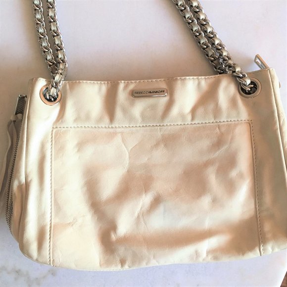 Rebecca Minkoff cream purse with silver chain strap. Convertible crossbody bag - Picture 7 of 9